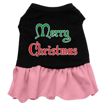 Merry Christmas Screen Print Dress Black with Pink Lg